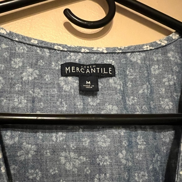 J Crew Mercantile Womens Blue Floral Chambray Ruffle Faux Wrap Dress SZ Medium - Picture 7 of 9
